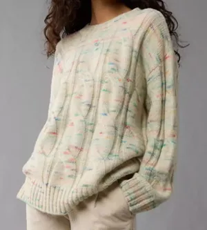 NWT American Eagle Whoa So Soft Cable Knit Confetti Sweater S Oversized Slouchy thumbnail 1