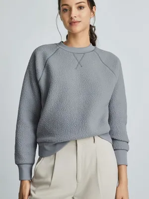 Everlane Women's Crewneck Sherpa Sweatshirt Blue Grey M thumbnail 1