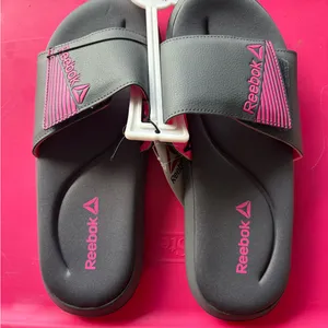 Reebok Charcoal and Pink Slides thumbnail 1