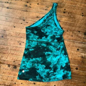 Lululemon Meshed up marbeled green one shoulder 2 Athleisure top thumbnail 2