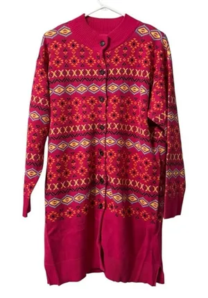 Time For Me Cardigan Women‎ Sweater Sz XL Button Down Aztec Cotton Knit Colorful thumbnail 1