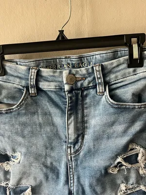 American Eagle Distressed Patched Hi Rise Jeggings Size 4 thumbnail 3