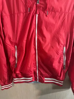 Women’s LOGG by H&M Red Hooded Zip-Up Bomber Jacket Size Medium thumbnail 2