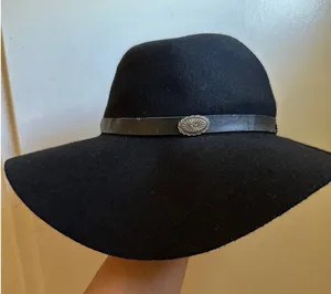 100% Wool Black Floppy Hat - Wide Brim with Silver Concho Band - 57cm‎ Coachella thumbnail 1