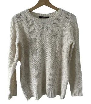 Forever 21 Cream Cable Knit Crew Neck Sweater Medium Light Academia Neutral thumbnail 1