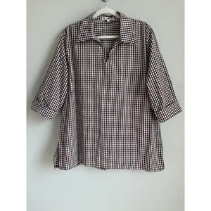 Aggieland Outfitters‎ Maroon Gingham Split Neck Tunic Blouse XL Gameday Preppy thumbnail 5