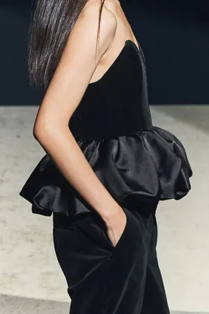 Zara top Black Strapless Peplum Corset ruffle voluminous party cocktail thumbnail 6