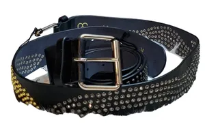 Blue Elegance Black Leather Studded Stone Belt NEW thumbnail 1