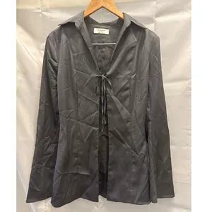 House of CB Alisa Charcoal Satin Blouse XS Chic‎ Gala Romantic Feminine Vacation thumbnail 5