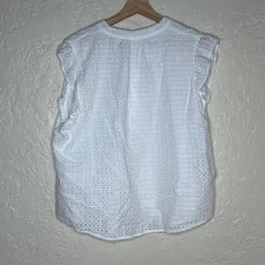 Draper James White Eyelet Ruffle V Neck Blouse Cottagecore Women XXL‎ thumbnail 2