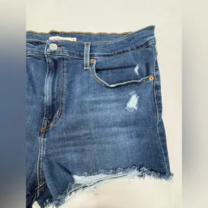 Levi's Dark Blue Distressed High-Rise Jean Shorts thumbnail 4