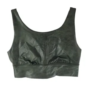 Aerie Offline Dark Green Distressed Faux Leather Sports Bra Keyhole Back S thumbnail 1