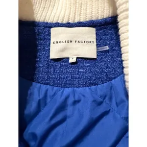 English Factory Navy Blue Cream Oversized Bomber Jacket Sz S Varsity Puffer thumbnail 3