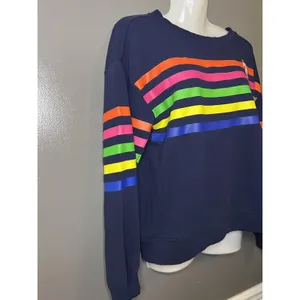 U.S. Polo Assn Sweatshirt Womens Medium Navy Rainbow Stripe Fleece Pullover thumbnail 3