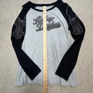 Harley Davidson Raglan Shirt Womens L Gray Bling Glam Biker Americana Moto USA thumbnail 10
