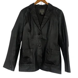 John Paul Richard Leather Womens‎ Blazer Black Genuine Leather Size 14 Classic thumbnail 1