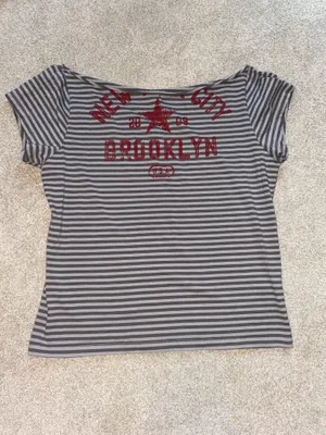 Urban Outfitters Black & Grey Striped New York Slash Neck Tee thumbnail 2