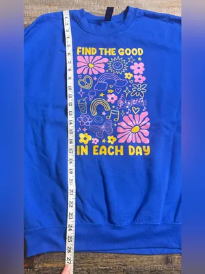 Gildan Royal Blue Sweatshirt with Pink & Yellow Graphic thumbnail 7