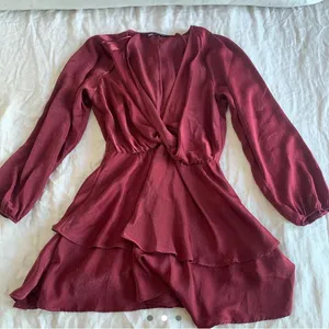 Zara burgundy colored satin/silk mini dress • Sz S thumbnail 5