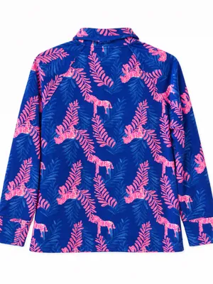 Lilly Pulitzer Skipper Popover Women S Blue Pink Zebra Leaf Print Excellent thumbnail 4