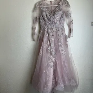 MAC DUGGAL Lace Tulle A Line Midi Dress thumbnail 6