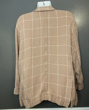 Madewell Blazer Womens XL Tan Windowpane Linen Blend Patch Pockets 2 Button thumbnail 5