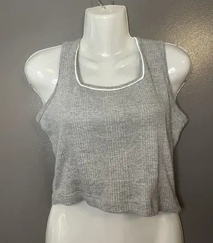Bravo Tank Top Womens Medium Gray Ribbed Cropped 100% Cotton Shirt Casual thumbnail 1