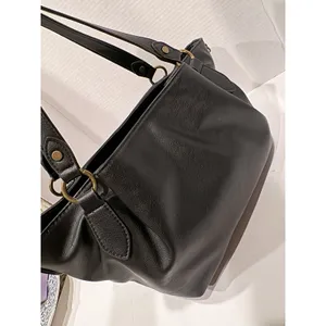 FRYE AND CO. Black Satchel Double Handles Detachable Strap Zipper Brass Hardware thumbnail 2