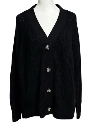 Gap Size M Cardigan Sweater 100% Cotton Chunky Ribbed Knit Black Button Front thumbnail 1