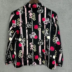Victorias secret pajama top womens XS short‎ black floral roses satin button up thumbnail 5