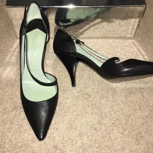 Sigerson Morrison Women’s Black Leather Pointy Toe Heels with Adjustable Strap thumbnail 1