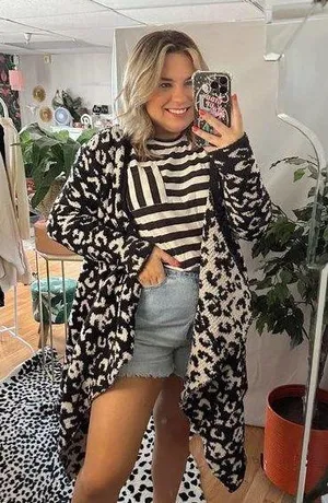 Ugg phoebe leopard wrap cardigan fuzyy sherpa thumbnail 1