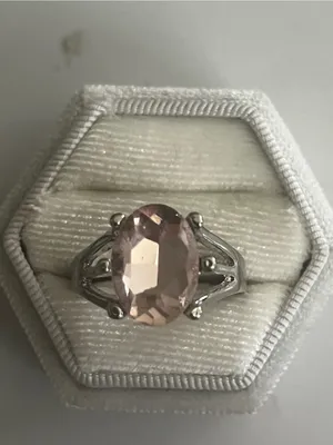 Delicate Pink Oval Gemstone Ring in Silver Setting Size 9 thumbnail 2