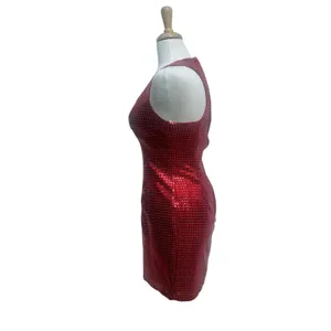 VTG Y2K Sequin Cocktail Mini Dress XS Red Metallic Sweetheart Racerback 90s Glam thumbnail 4