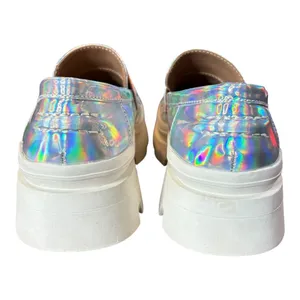 Steve Madden Lawrence Holographic Platform Loafers Chunky Silver Kids 5 Womens 7 thumbnail 3