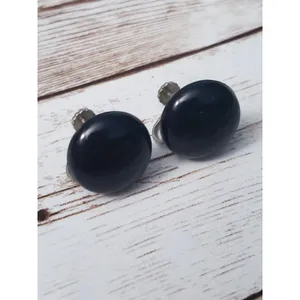 Vintage Screw On Earrings - Black Just Over 5/8" thumbnail 2