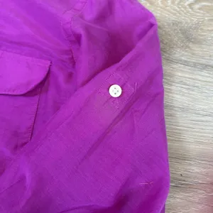 Lauren Ralph Lauren Button Up Shirt Women Large Purple Cotton Silk Utility Light thumbnail 10