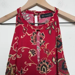 American Vintage VTG 90s Babydoll Whimsigoth Top XL Cherry Red Sequins Jacquard Asian Print Halte thumbnail 3