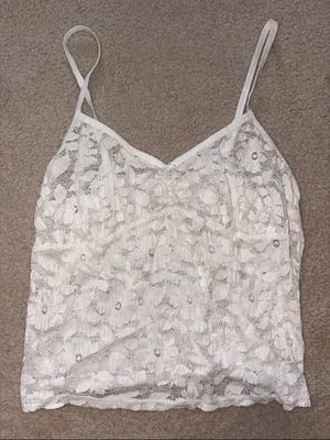 aerie White Floral Lace Camisole with Spaghetti Straps thumbnail 1
