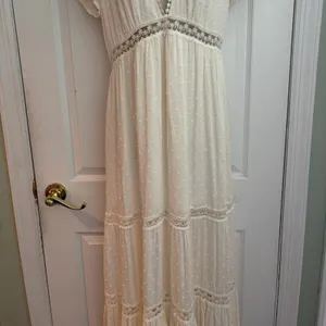 Aakaa Womens Large Ivory Swiss Dot Lace Boho Cottagecore Maxi‎ Dress DA25744HR thumbnail 3