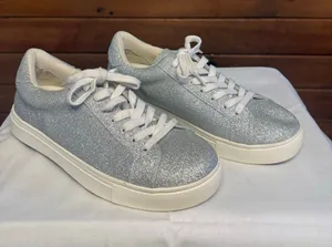 Isaac Mizrahi Live! Silver Glitter Lace-Up Sneakers Womans Sz 7 NWOB thumbnail 1