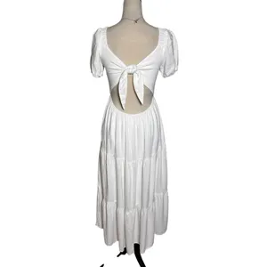 Sadie & Sage White Cottagecore Puff Sleeve Tie‎ Back Midi Dress Boho Prairie S thumbnail 2