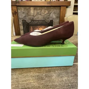 Kate Spade‎ Burgundy Russet Red Suede Kitten Heels Size 7.5 Modern Pointy Toed thumbnail 3