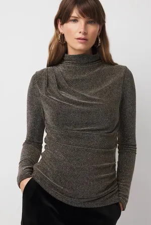 White House Black Market Forme Stretch Metallic Long Sleeve Tee thumbnail 1