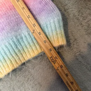 VICI Pastel Rainbow Fuzzy Crop Sweater Puff Sleeve‎ Dopamine Kawaii Kidcore Sz M thumbnail 11