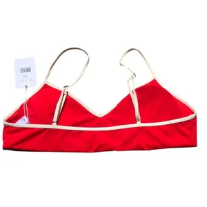 Andie Swim NWT The Bells Bikini Top Poppy Red White Trim Sporty Chic XL thumbnail 4