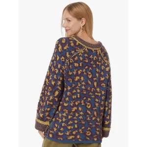 Free People‎ Womens Little Animal Pullover Blue Fig Combo Size Medium Oversized! thumbnail 2