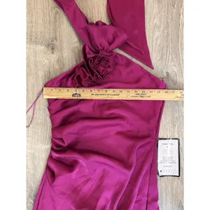 Taylor Women's Pink Rosette-Trim Halter Ruched Side-Slit Gown Dress Size 8 thumbnail 5