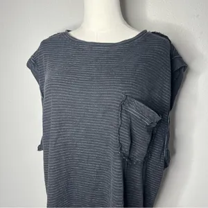 Free People We The Free Black Striped Cap Sleeve Oversized Boxy Our Time Tee Shirt thumbnail 4
