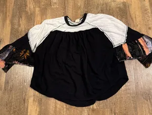Free People Raglan Sleeve Blouse Black thumbnail 3